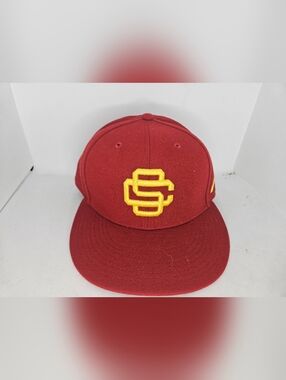 USC Trojans Hat Cap New Era 7 1/8 Fitted Nike 643 Logo Red Yellow Used Condition